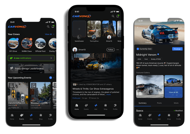 Carvonix app screens